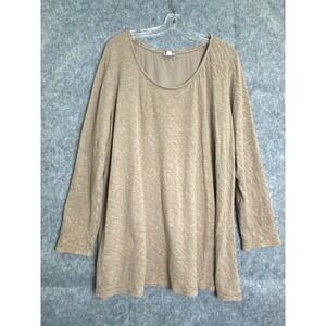 Pure Jill XL Crinkle Textured Tunic Top Taupe Long Sleeve Cotton Blend AS IS